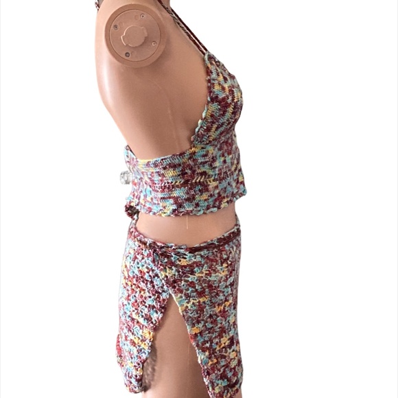 OOAK Tie Dye Crochet Crop Top Handmade Adjustable One Size fits S-L - Picture 3 of 16